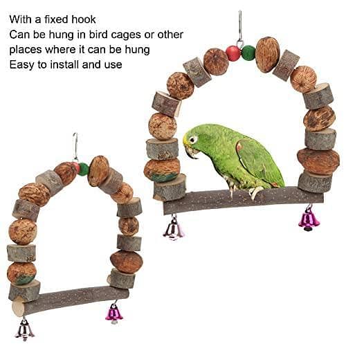 UK bird toys walnut swing Swing Toy, Multifunctional Bird Chew Toy, Walnut Bell Design for Parakeets Bird Parrot Toys Bird hanging Toys Natural Wood Bird Cage Toys All Parrot Chewing Toys Round Climbing Hammock with Bells Parakeets, Macaws, Cockatiel, Bud