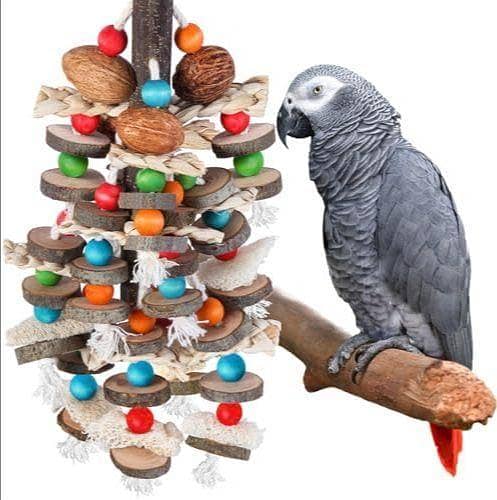 UK bird toys Large Parrot Toys Bird Chewing Toys-Natural Nuts Corn Loofah Wooden Bird Cage Toy for African Grey,Macaws,Conure,Cokatoos,Cockatiel,Amazon Parrots and Other Large Medium Birds