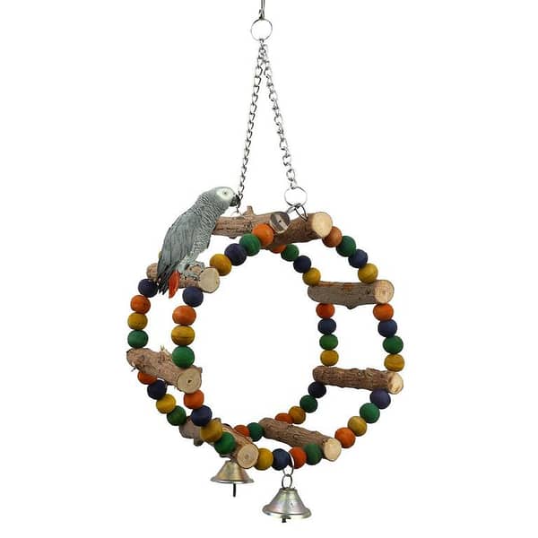 UK Bird Toys Bird Parrot Toys Bird hanging Toys Natural Wood Bird Cage Toys All Parrot Chewing Toys Round Climbing Hammock with Bells Parakeets, Macaws, Cockatiel, Budgies, Lovebirds, Finches