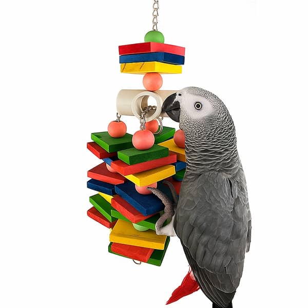 UK bird toys Large Parrot Chew Toy for Bird Macaw African Greys Cockatoo Eclectus Budgies Parakeet Cockatiel Conure Lovebirds Cage Wood Toy Creative, Colorful Wooden Parrot Chew Toy - Interactive Puzzle Bird Cage Accessory for Large, Medium & Small Birds
