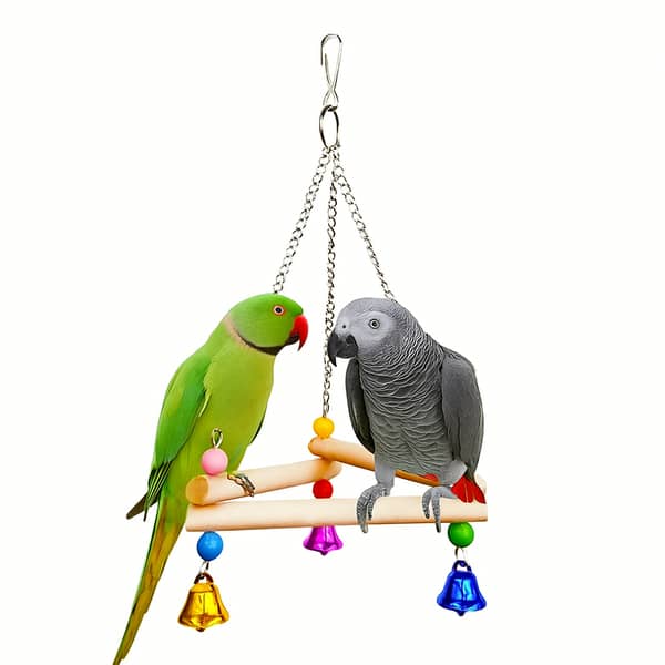 UK bird toys Colorful Parrot & Bead Swing Toy - Vibrant Metal Chain Hanger with Wooden   Bar & Multi-Colored Bells, Ideal for Pets, Playful Pet Toy|Decorative Pet Toy|Chain Hanging Design, Pet Accessories