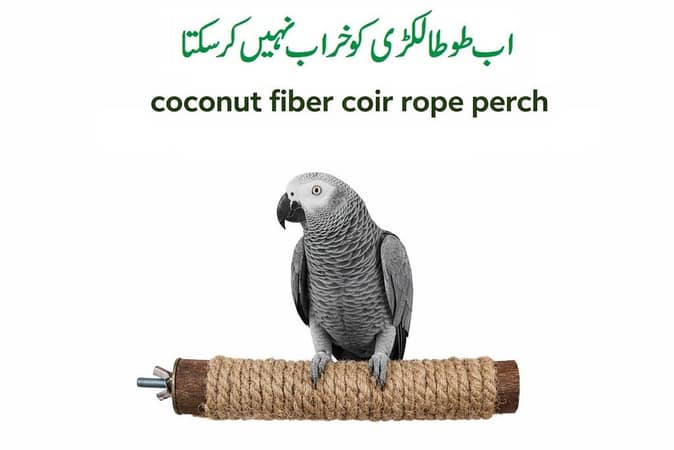 Coconut coir rope perch Bird Perch Stand Natural Wood Parrot Hemp Rope Perch Birdcage Accessories Perch Standing Toy for Bird Parrot Macaw Cockatoo African Greys Budgies Parakeet Natural Wood Bird Perch for Bird Cages,Parrot Stand Perch Platform Exercise