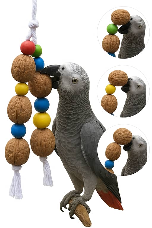 UK bird toys walnut toy Bird Parrot Wooden Hanging Toy, Natural Wooden Perch Toy, Multicolor Wooden Blocks and Natural Perch Slices, Chewing Toy Best for Large and Medium Parrots and Birds