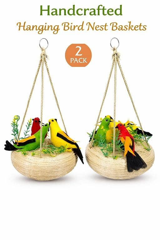 UK bird toys 2 pack Handmade Artificial beautiful Bird nest, Decorative Nest, excellent Decor Hanging Nesting Hand Woven Natural Humming Bird Nest Hut for Window Home Garden Tree Outdoor Event and Decoration