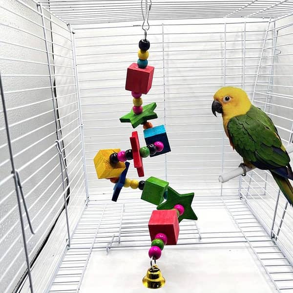 UK bird toys star bead Bird Cage Swing Toy with Bell - Durable PE Material, Assorted Colors, Ideal for Parakeets, Cockatiels, and Small Birds - natural wooden bird toy cage accessories parrot swing