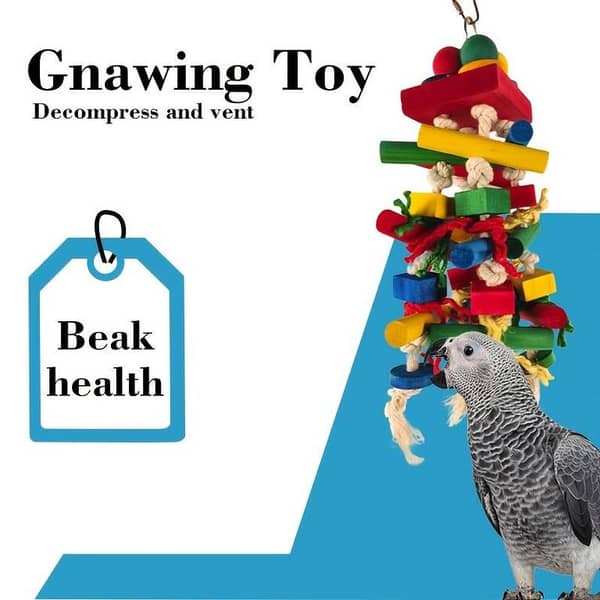 UK bird toys Colorful Wooden Chew Toy for Medium to Large Parrots - Ideal for Cockatiels, African Greys & More - Durable Birdcage Accessory Parrot Chew Toys, Bird Parrot Hanging Bite Wooden Blocks Cage Fun Toy for Macaw African Greys Cockatoo