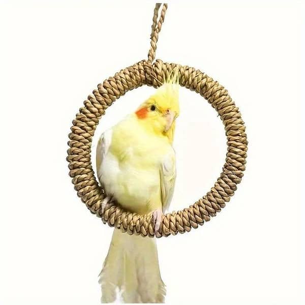 UK bird toys Parrot Toy,Pet Bird Vine Rattan Bell Hanging Climbing Chew Bite Cage Ring Toy Practical and Popular- Funie Parrot Pet Bird Vine Rattan Bell Hanging Climbing Chew Bite Cage Ring Toy One Color