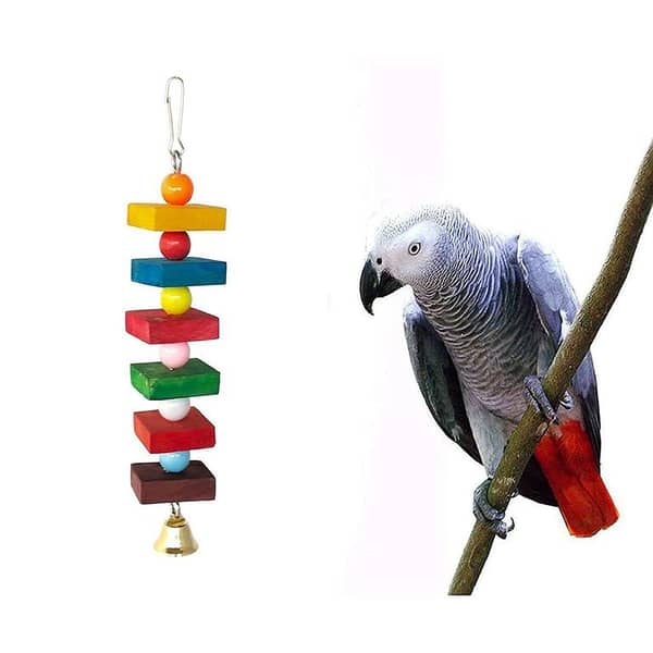 UK Bird Toys Wooden Parrot Cubes Blocks Chewing Toys Parrot Knots Block Chew Toy Bells Bird Wood Hanging Toys Medium Large Birds Conures Cockatiels African Grey Cage Accessories