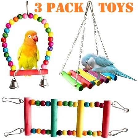 UK bird toys 3 pack Parrot Bird Toy Cage Bird Toys Set Toy Bird Cage Parrot Toys Accessories Parrot Bird Toys, Colourful Bird Parrot Toys, Chew Toy Swing Hanging Toys Cage for Parrots (Multicolor-D) et of 3, Bird Toys, Parakeet, Parrot, Swing, Bird Play