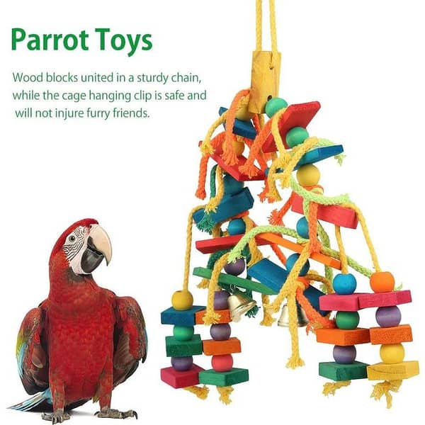 UK Bird Toys Big Toy Pure Natural Colorful Wood Parrot Toys, parrot Soft Swing Toy & Rainbow Bridge for macao grey raw budgie cocktail love birds fishers Wood Parrot Bird Toys Love Bird Cage Funny Training Bird Toys Cotton Rope Parrot Toy