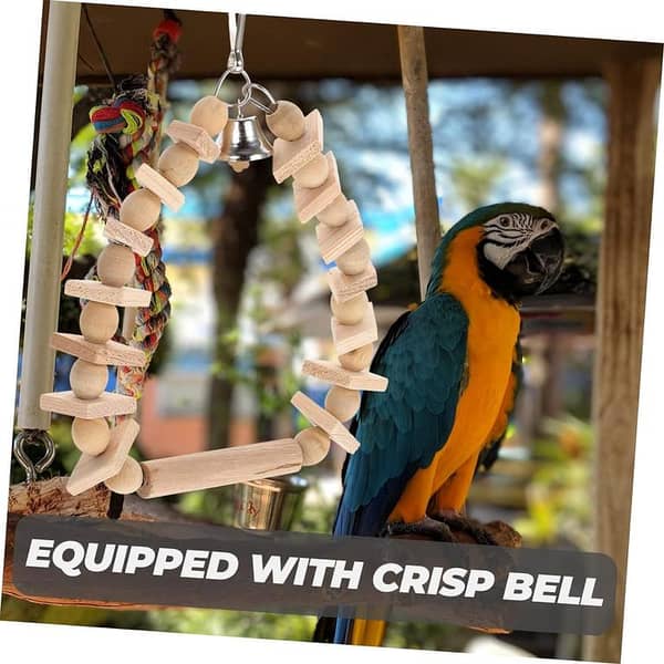 UK Bird Toys Parrot Swing Budgie Toys Parrot Perches Stand Parrot Hanging Swing Wood Perch Toy with Bell Birdcage Swing Perch Parakeet Standing Toy Parrot Standing Toy Wooden Frame Long Tail
