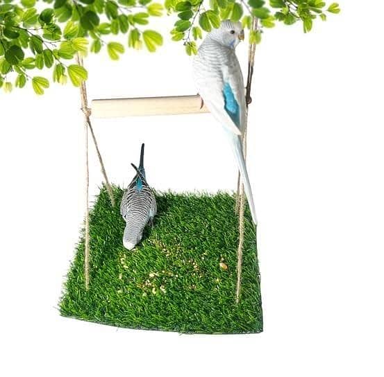 UK bird toys Bird Foraging Toys with Wood Perch, Bird Hammock Bed Hanging Parrot Swing Bird Grass Foraging Mat, Bird Perch Stand Climbing Toy for Parakeets, Budgie, Conure, Cockatiel