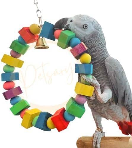 UK bird toys Medium to Large Bird Toy Round Adjustable Parrot Chewing Toy - Bird Parrot Blocks Chew Toy Bird Cage Bite Toy for African Grey, Macaws Cockatoos, and a Variety of Parrots Wooden bird toy