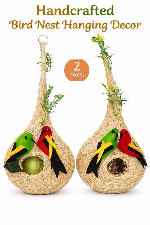 UK bird toys 2 pack Handmade Artificial beautiful Bird nest, with Bird Egg Decorative Nest, excellent Decor Hanging Nesting Hand Woven Natural Humming Bird Nest Hut for Window Home Garden Tree Outdoor Event and Decoration