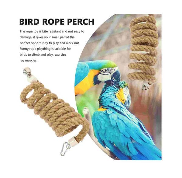 UK Bird toys Bird Rope perch string spiral coil perch Climbing Bird Toys Cage Rope Chewing Toy for cocktail love birds finches Budgie sun conure cocktail Macaws Cokatoos,African Grey Amazona Parrot natural wooden cage accessories
