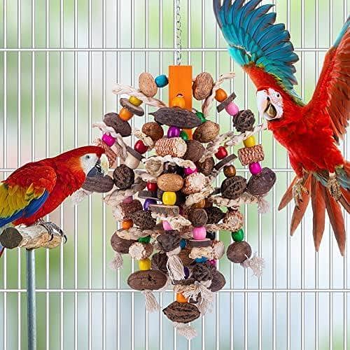 UK bird toys Large Parrot Bird Chewing Toys - Natural Nuts Corn Parrot Tearing Toy - Wooden Bird Cage Toy for African Grey, Macaws, Cokatoos, Amazon Parrots and Other Large Birds