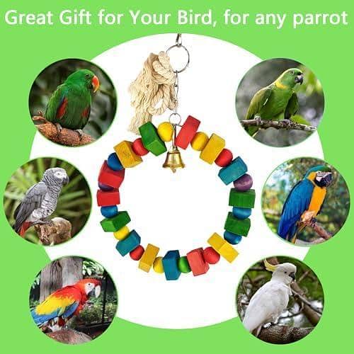 UK bird toys Large Parrot Toy, Round Adjustable Parrot Chewing Toy, Wooden Chewing Tearing Toy with Multicolored Natural Wooden  Blocks, Aviary Hanging Toys for Small and Medium-Sized Macaws.