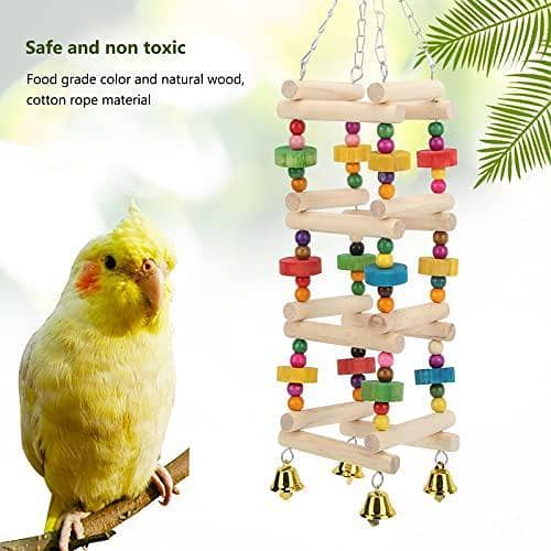 UK bird toys Bird Boredom Relief Tutorial Wooden Standing Ladder Hanging Toys for Bird Parrot Wooden Hanging Toy, Natural Wooden Perch Toy, Multicolor Wooden Blocks and Natural Perch Slices, Chewing Toy Best for Large and Medium Parrots and Birds