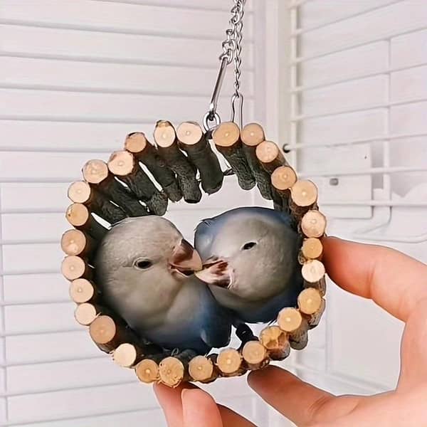 UK Bord Toys Parrot Swing Tree Caves, Birds Wooden Toys with Hanging Hammock, Birds Natural Wood Branches Tunnel, Birds Gnawing Toy Supplies for Parakeets, Cockatiels, Conures, Lovebirds