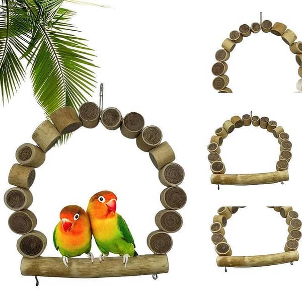 UK bird toys 1pc Natural Wood Bird Swing & Claw Grinding Toy  Durable Hanging Play Chair for Parrots & Small Birds, Fun Exercise Accessory with Tree Branch Design, Ideal Cage Attachment for Lovebirds, Bird Toys