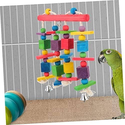 UK bird toys Bird Parrot Hanging Chewing Toy, Natural Wooden Perch Slices, Rope, Colorful Wooden Blocks and Multicolor Wooden Beads Bite Toy, Best for Large and Medium Parrots and Birds