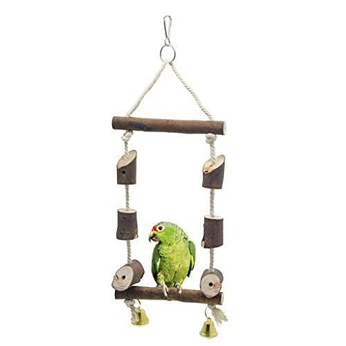 Uk Bird Toys Parrot Hanging Toy with natural blocks , Natural Wooden Perches Stand, Cotton Rope , Best for Large and Medium Parrots and Cage Accessories Play Stand Platform, Perches Stick Grinding Chew suitable for African Grey, Macaws Cockatoos, Finch