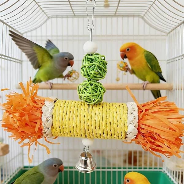 UK Bird Toys Bird Interactive Bird Interactive Chewing Tube Toy – Paper & Rope Parrot Toy (Random Colors) Parrot Chewing Tube Toy, Bird Chewing and Teething Supply, Indoor/Outdoor Garden Birdcage Decoration, Color Random
