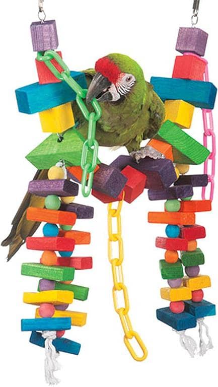 UK bird toys Rainbow Bridge Bird Toy - Durable & Entertaining Bird Playground for Amazons African Greys Eclectus Cockatoos Macaws - Colorful Bird Toy for Large & Extra-Large Birds