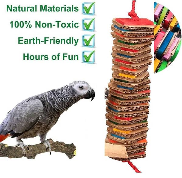 UK bird toys Parrot Toys for Medium Birds, Cardboard Bird Toys African Grey Parrot Toys, Natural Wooden Bird Cage Chewing Toy with Clip for Small Medium Parrots and Birds Cockatiel Conure