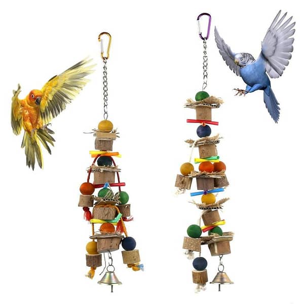 Uk Bird Toys Parrot Chew Toys, Bird Parrot Hanging Bite Wooden Blocks Cage Fun Toy for Macaw African Greys Cockatoo Eclectus Budgies Parakeet Cockatiel ect Large Medium Birds