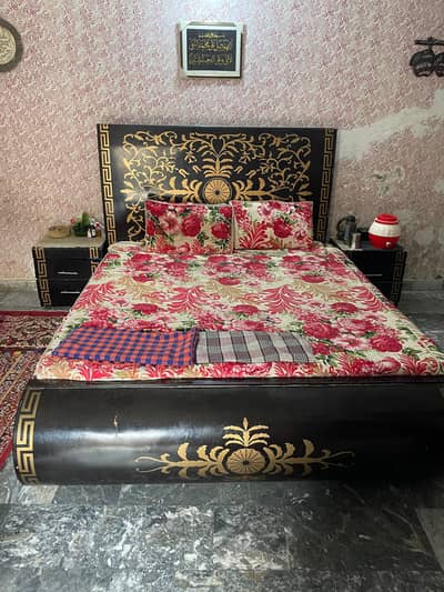 Bed and side table without mattress & pillows