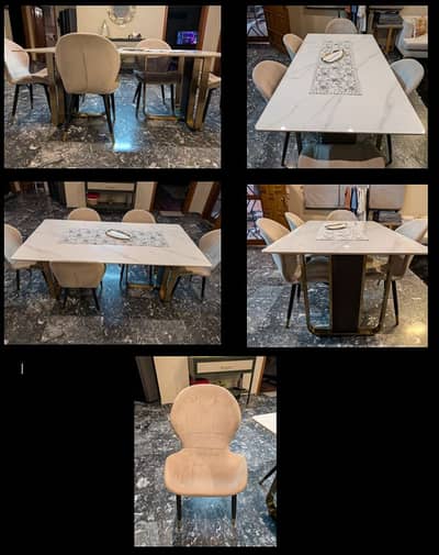 Luxury Marble-Top Dining Table-Melisa Set with 6-Chairs-Rubik Velvet