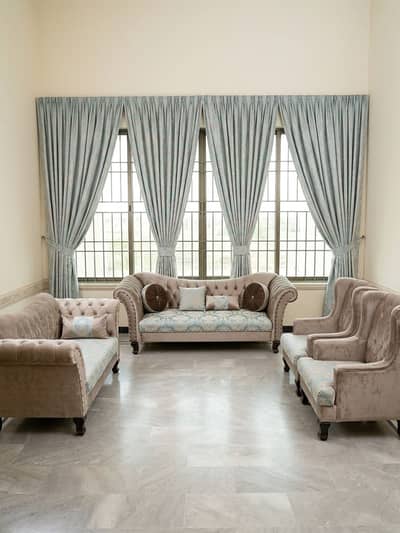 7 seater luxury new premium sofa set with curtains