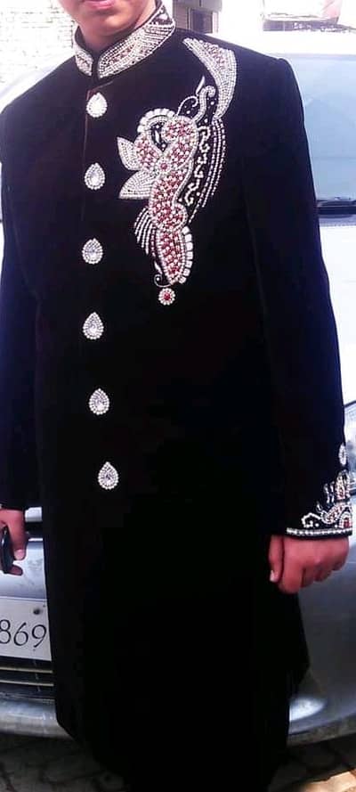 Velvet Maroon Sherwani with Embroidery