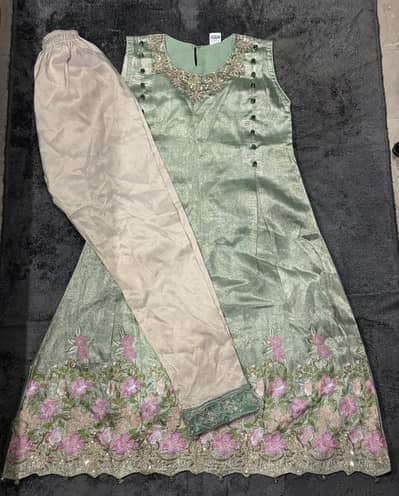 Shiny Fabric Dress with Floral Embroidery