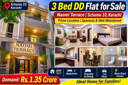 3 Bed DD Flat for Sale in Naomi Terrace, Scheme 33, Karachi