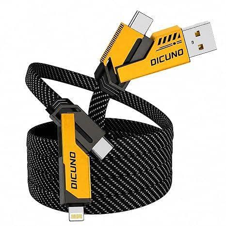 4 in 1 Fast Charging Cable 65W | Multi USB & Type C Data Cable | Nylon Braided | Type C & 8 Pin Output for Fast Charging & Data Sync
