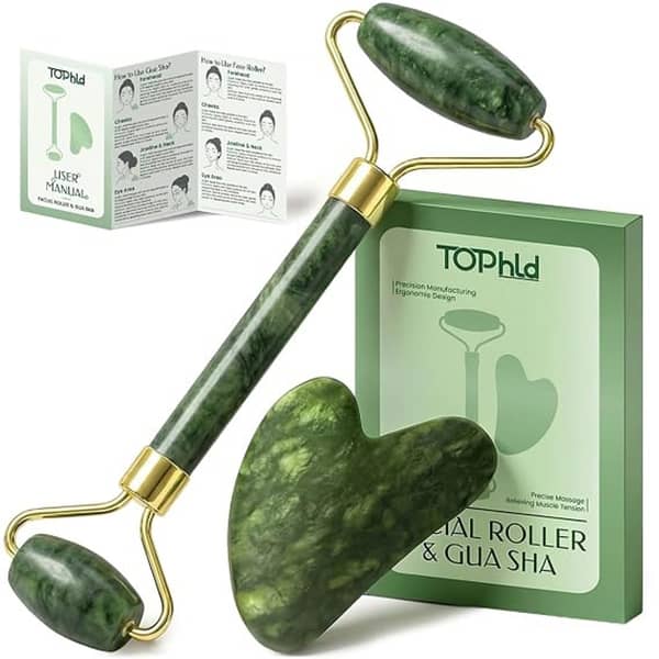 Original Jade Roller and Gua Sha Set for Face – Facial Massager, Face Roller for Skin, Eyes & Neck, Jade Gua Sha Stone, Puffiness & Wrinkle Care, Self Care Gift for Men & Women