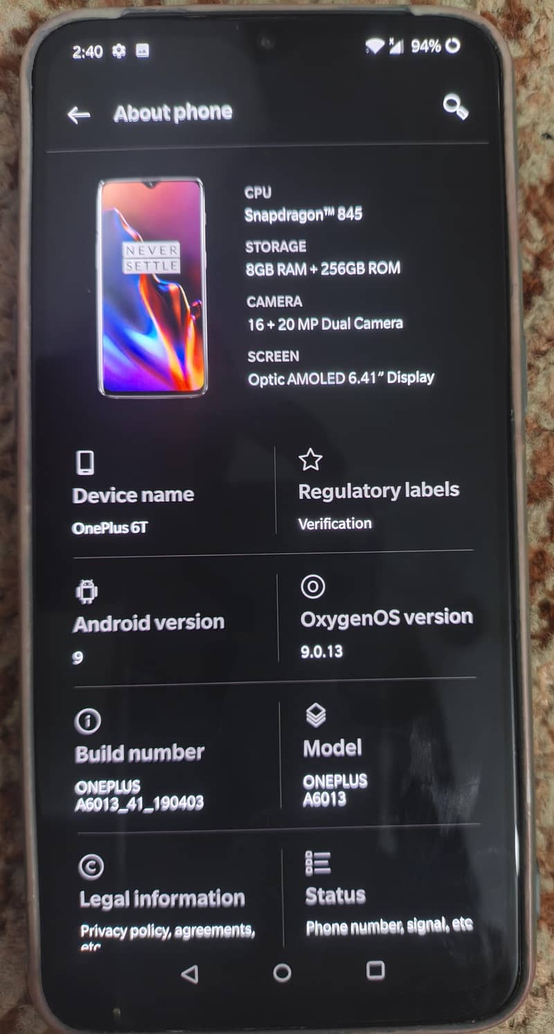 One Plus 6T  (8/256) 8