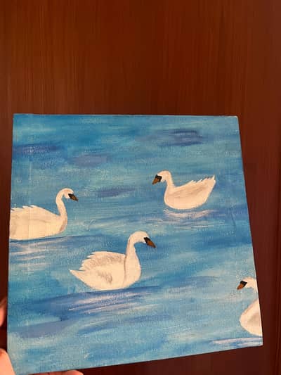 Handmade Swan Painting on Canvas | Blue Ocean Wall Art