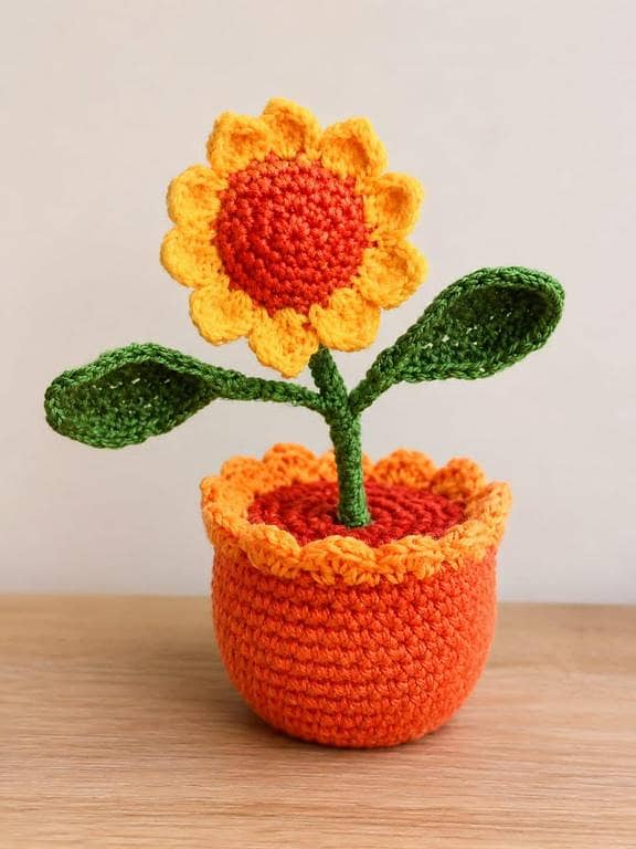 Handmade Decoration Flower VaseHandmade Crochet Sunflower in Pot / Flower Vase*