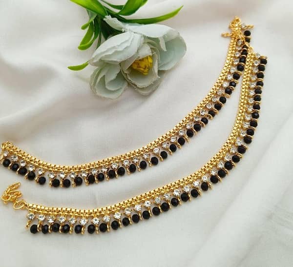 Pazeb (Payal) Fancy Payals with Crystals and Moti for Girls and Women