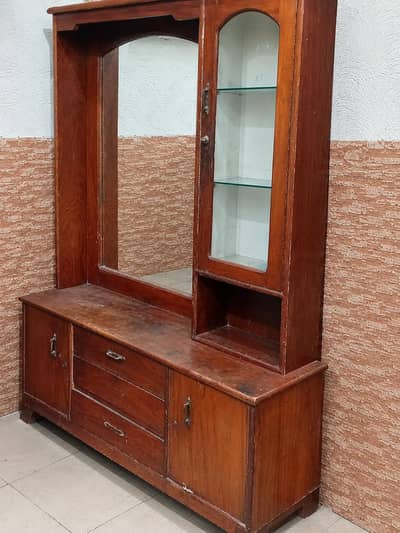 Mazboot Lakri Ki Dressing Table with Mirror & Glass Cabinet