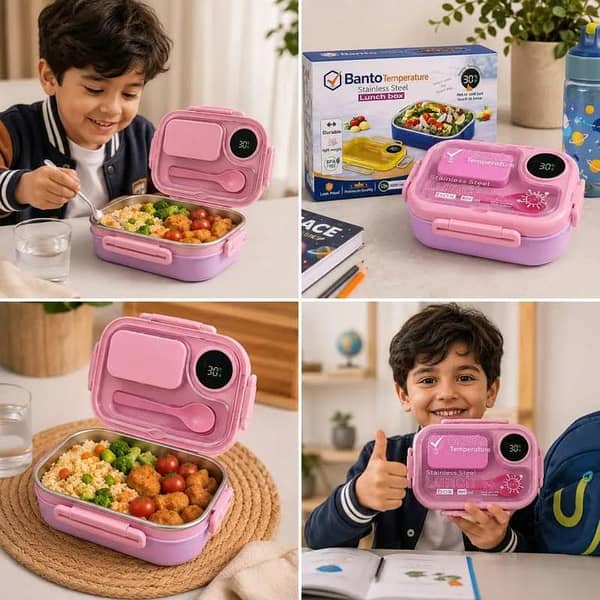 Banto Smart Temperature Stainless Steel Lunch Box 800ml with Digital Temperature Display BPA-Free Leakproof Insulated Lunch Box for Kids