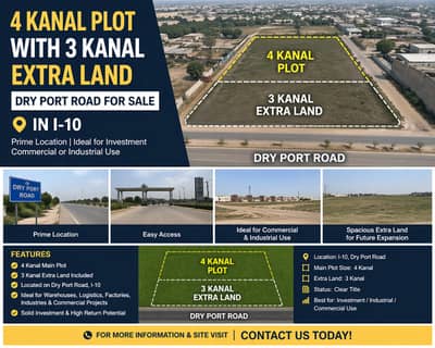 4 Kanal Plot with 3 Kanal Extra Land Dry Port Road For Sale In I-10