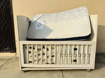 Solid wood white baby Cot with new mattress