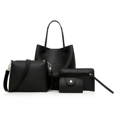 Litchi Leather 4-Piece Bag Set Warm Earthy Tone