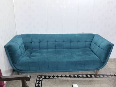 Luxury Teal Blue Velvet Sofa Set – Stylish 3-Seater Sofa