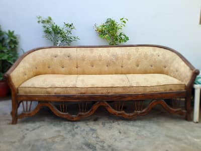 light brown, Original hard wood 5 seater sofa set (3+1+1) Used