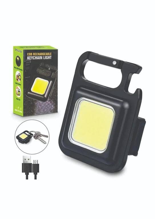 COB Rechargeable Keychain Mini Small Flashlight 3 Light Modes Portable Pocket Light with Folding Bracket Bottle Opener and Magnet Base for Fishing, Walking and Camping